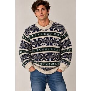 Artesania Fair Isle Nordic Handknit Wool Pullover Winter Chunky Sweater, Large